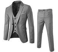 3-Piece Mens Charm Suit Blazer Jacket & Vest & Pants Formal Classic Business, Casual Luxury Vintage Retro Smart Wedding Party Dinner Jacket Waistcoat Size M-XXXL Gray