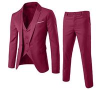 3-Piece Mens Charm Suit Blazer Jacket & Vest & Pants Formal Classic Business Jacket Suits Casual Luxury Vintage Retro Smart Wedding Party Dinner Suits Jacket Waistcoat Size M-XXXL Wine