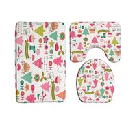 3 Piece Merry Christmas Bath Mat Set Cartoon Snowman Santa Claus HoHo Pink Green Xmas Tree Funny Winter Holiday 17.8x29.5 Inches Bathroom Doormat Rugs,Toilet Seat Cover,U-Shaped Floor Mat