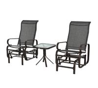 3-Piece Metal Outdoor Gliding Rocking Chair With Tea Table Patio Garden Comfortable Swing Chair Brown