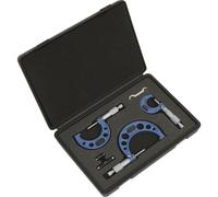 3 Piece Metric Micrometer Set - Lined Storage Case - Calibrated Extension Bars
