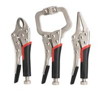 3-Piece Mini Locking Pliers Set, Forged Steel with Cushion Grips | Curved Jaw, Long Nose, Nickel-Plated Finish, Adjustable Jaw Capacity, Welding Clamp Included, Compact Design