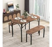 3 Piece Modern Dining Table Set 120cm Space Saving Kitchen Table Set COSTWAY Brown One Size
