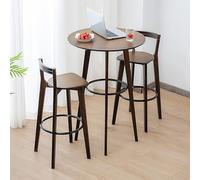 3-Piece Modern Pub Dining Set Round Bar Table with Wood Top & 2 Backrest Bar Stools Kitchen Counter Height Easy Assembly Perfect for Breakfast Nook & Small Restaurants