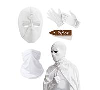 3-Piece Moon Mask Knight Set - Latex Helmet, White Gloves, Neck Mask & Helmet - Cosplay Costume - Halloween Masquerade Prop