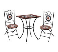 3 Piece Mosaic Bistro Set Ceramic Tile Terracotta and White