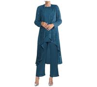 3 Piece Mother of The Bride Pant Suit with Jacket for Wedding Plus Size Long Mother of Groom Formal Gown Teal Size 28