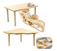 3-Piece Natural Wooden Hamster Play Platform with Tunnel Chewable, Exercise Resting Shelter for Small Animals Hamster Cage Accessory for Hamsters Gerbils Ghinchillas or Other Small Pets