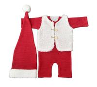 3 Piece Newborn Santa Photography Props Set for 0-3 Months Soft Breathable Polyester Baby Christmas Photoshoot Outfit Comfortable Infant Photo Props Polyester