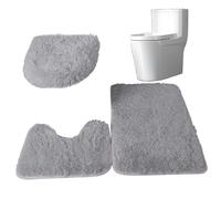 3-Piece Non-slip Bathroom Rug Set - Rectangle, U-shape & O-shape Traditional Bath Mat - Soft Absorbent Toilet Mat Grey