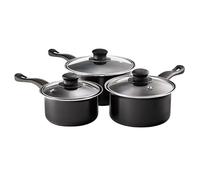 3 Piece Non Stick Saucepan Set with Glass Lid - PFOA Free, Induction Compatible, Oven & Dishwasher Safe Cookware - 16cm, 18cm, 20cm Pots and Pans for All Hobs - Made in UK - P120
