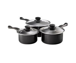 3 Piece Non Stick Saucepan Set with Glass Lid - PFOA Free, Induction Compatible, Oven & Dishwasher Safe Cookware - 16cm, 18cm, 20cm Pots and Pans for All Hobs - Made in UK - P120