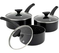 3 Piece Non-Stick Saucepan Set with Tempered Glass Lids - 16cm 18cm 20cm Sauce Pot Induction, Gas and Electric Hobs Forged Aluminium Milk Pan