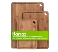 3 Piece Organic Bamboo Chopping Board Set by Harcas. 3 Sizes. Beautifully Crafted. Perfect for Serving Cheese or Antipasti, Cutting Meat, Vegetables or Fruit
