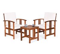 3-Piece Outdoor Acacia Wood Sofa Set with Cushions-White