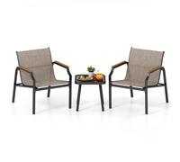 3 Piece Outdoor Chair Set Metal Frame Armchair & Table Set COSTWAY Brown One Size