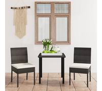 vidaXL Outdoor Dining Set 3 Piece with Cushions Poly Rattan Black Patio Seat