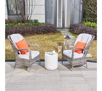 3-Piece Outdoor Garden Bistro Set, Grey Rattan Chairs with a Beige Concrete Side Table Direct Wicker White 2 Person