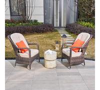 3-Piece Outdoor Garden Bistro Set, Rattan Chairs with a White Concrete Side Table Direct Wicker Beige 2 Seater