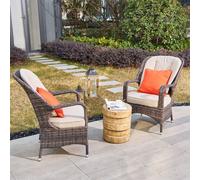 3-Piece Outdoor Garden Bistro Set, Rattan Chairs with a White Concrete Side Table Direct Wicker Natural 2 Pack