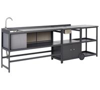 3 Piece Outdoor Kitchen Island with Trolley and Cabinet Set with Sink Grey ORTIS