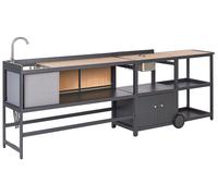 3 Piece Outdoor Kitchen Island with Trolley and Cabinet Set with Sink Light Wood