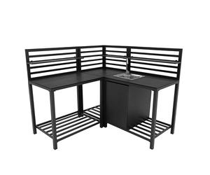 3 Piece Outdoor Kitchen Modular Configuration Corner Sink & Table Unit Aluminium Set Anthracite Grey Steel Sink Cold Tap Adjustable Storage Shelves Cupboard Cabinet Outdoor Prep Area