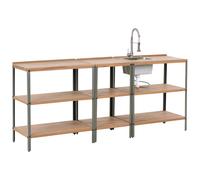 3 Piece Outdoor Kitchen Set with Sink IVREA Brown/ Silver Certified Acacia Wood