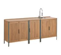 Beliani 3 Piece Outdoor Kitchen Set With Sink Ivrea Certified Acacia Wood Brown/ Silver