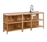 Beliani 3 Piece Outdoor Kitchen Set With Sink Venosa Acacia Wood Brown, Brown