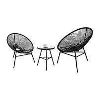 3-Piece Outdoor Patio Furniture Set All-Weather PE Rattan Acapulco Bistro Set with Glass Top Table & 2 Chairs Stylish Patio Conversation Set for Garden & Poolside Balcony
