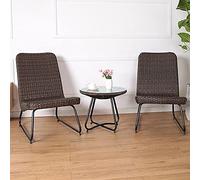 3-Piece Outdoor Patio Furniture Set - Weather-Resistant Steel Frame & Eco-Friendly PE Rattan - All-Weather Bistro Conversation Set with Glass Table for Garden & Balcony