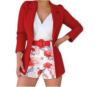 3 Piece Outfits for Women Dressy Elegant Blazer Jackets High Waisted Wide Leg Shorts Suits Set with Belt Casual Long Sleeve Business Work Office Slim Fit Blazer Prom Party Suit