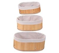 3 Piece Oval Bamboo Storage Baskets with Cloth Liners for Nursery | Hand Woven Nested Bins, Open Shallow Design, Quick Access for Underwear, Remotes, Changing Table Use