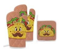 3-Piece Oven Mitts and Pot Holder Set, Heat Resistant Kitchen Oven Glove Potholder, Mexican Corn Rolls Oven Mitt Hot Pads for Kitchen, Grilling, Baking & BBQ