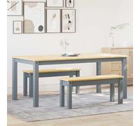 3-Piece Panama Dining Set Grey Solid Pine Wood Durable Table with Sturdy Top and Spacious Benches for Cozy Meals Easy-Care Wooden Furniture