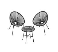 3-Piece Patio Acapulco Chairs with Table, Black