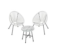 3-Piece Patio Acapulco Chairs with Table, White + Silver