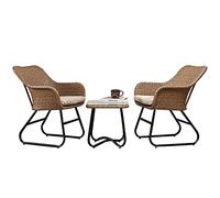 3-Piece Patio Furniture Set with Armchairs & Tempered Glass Table Outdoor Weather-Resistant Bistro Set Eco-Friendly PE Rattan Handwoven Conversation Chairs for Garden & Balcony