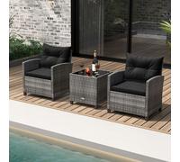 3 Piece Patio Rattan Chair and Table Set Outdoor Wicker Bistro Wyld and Coco Dark Grey 1 Pack