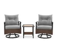 3 Piece Patio Swivel Rocker Set Wicker Rocking Chairs w/ Back Cushions