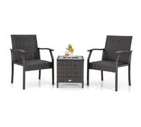 3 Piece Patio Wicker Chair Set Outdoor Rattan Conversation Set w/ Padded Seat COSTWAY Dark Brown One Size
