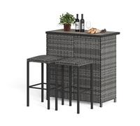 3-Piece Pe Rattan Bar Table Stool Set, Grey Gradient Wicker Bistro Furniture With Quick Dry Cushions For Patio Balcony Kitchen