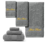 3 Piece Personalised Embroidered Towel Set - Custom Name/Monogram Luxury 100% Cotton Washcloth Hand and Bath towel Soft Absorbent Valentine’s Gift for Couples/Adults/Kids | Unique Wedding/Birthday