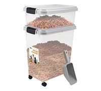 3 Piece Pet Food Airtight Storage Container With Plastic Measuring Scoop Treats And Dry Food Storage and Dispenser For Dogs Cats and Various Small Pets (Grey)