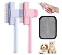 3-Piece Pet Grooming Set, 2 Dual-Sided Combs for Flea Removal & Relaxing Massage, Deshedding Glove for Cats & Dogs, Self-Cleaning Design