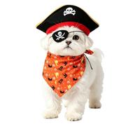 3-Piece Pet Pirate Costume Set - Hat Bandana Eyepatch | Halloween | Complete 3-Piece Outfit Set, Lightweight Polyester Fabric, Adjustable Strap & Easy-Tie Fit, Skull & Crossbones Print