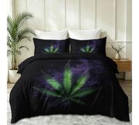 3 Piece Plant Cannabis Leaf Smoke Bedding with Pillowcases, Black Easy Care Soft Photography 100% Microfibre Quilt Cover, Super King
