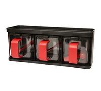 3 Piece Plastic Gourmet Seasoning Box With Tray Set Condiment Jar set With Lid & Spoon Clear Spice Pots Spice Jars Dispenser Tea Coffee Sugar Salt Herb Storage Canister Cruet (Black)