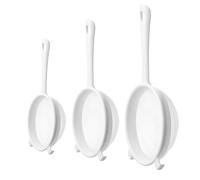 3-Piece Plastic Sieve Set, Mesh Strainer with Handle Nylon Mesh Strainers,White Kitchen Colander and Plastic Strainer Spoon for Scooping Noodles Dumplings Vegetables Small Food Sifter